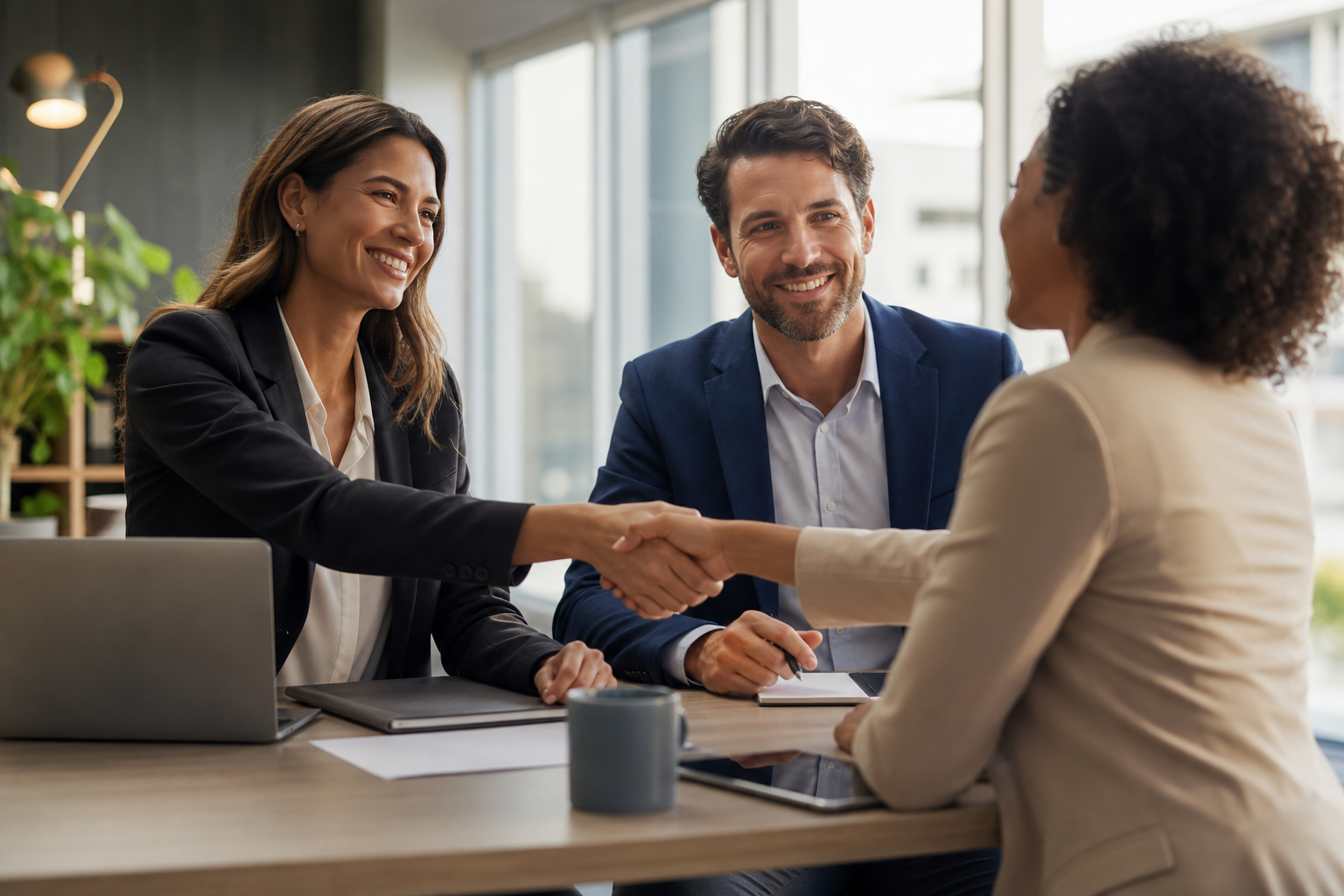 Recruiters meeting a candidate in a modern office
